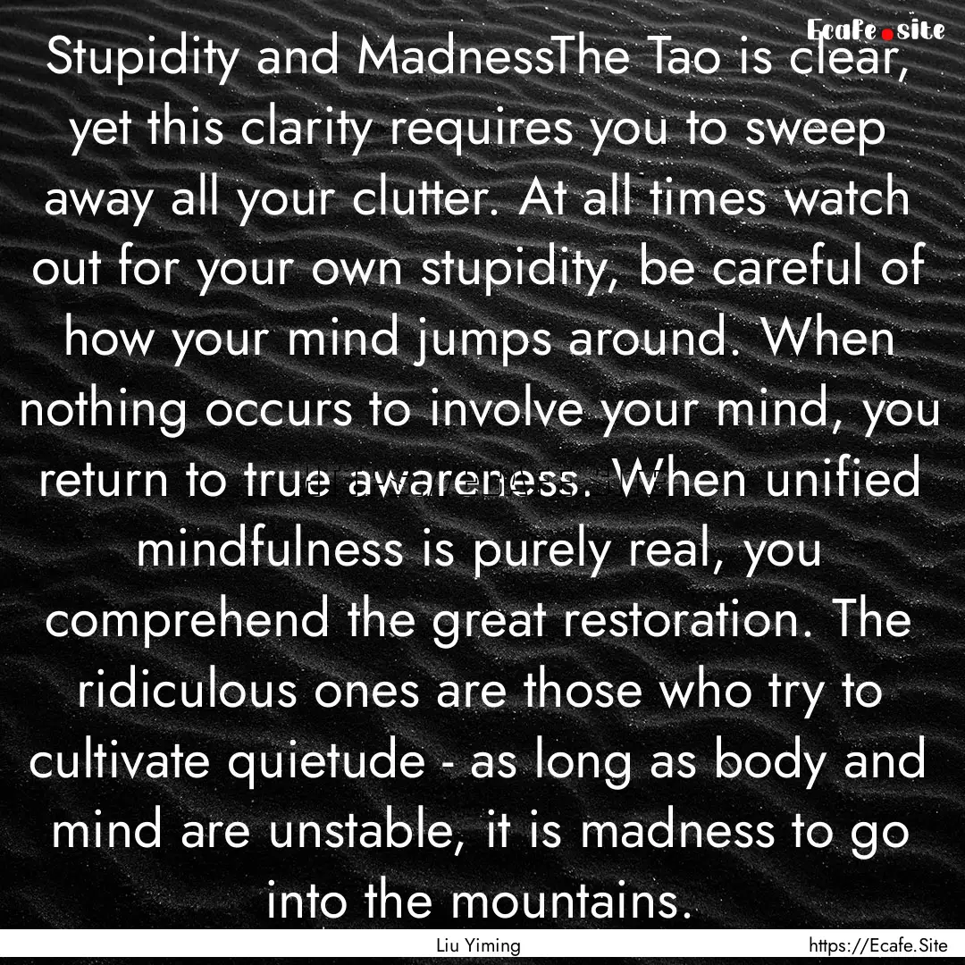 Stupidity and MadnessThe Tao is clear, yet.... : Quote by Liu Yiming