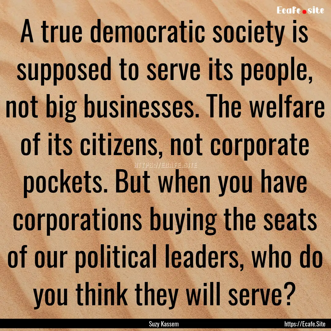 A true democratic society is supposed to.... : Quote by Suzy Kassem