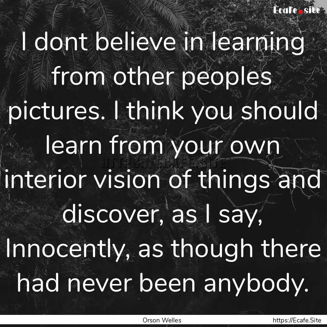 I dont believe in learning from other peoples.... : Quote by Orson Welles