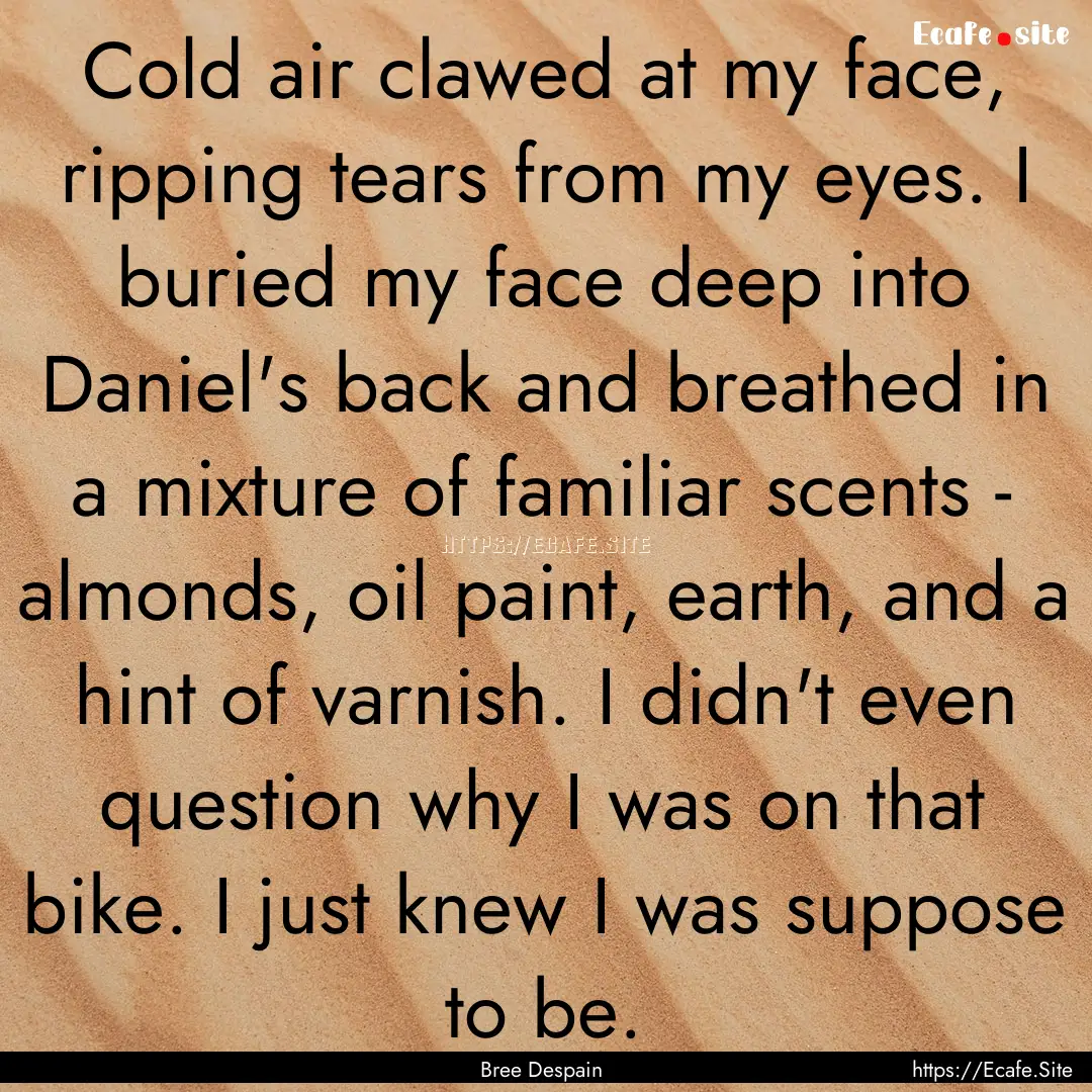 Cold air clawed at my face, ripping tears.... : Quote by Bree Despain