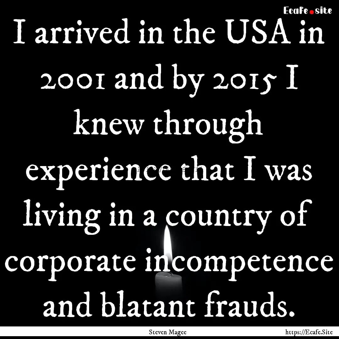 I arrived in the USA in 2001 and by 2015.... : Quote by Steven Magee