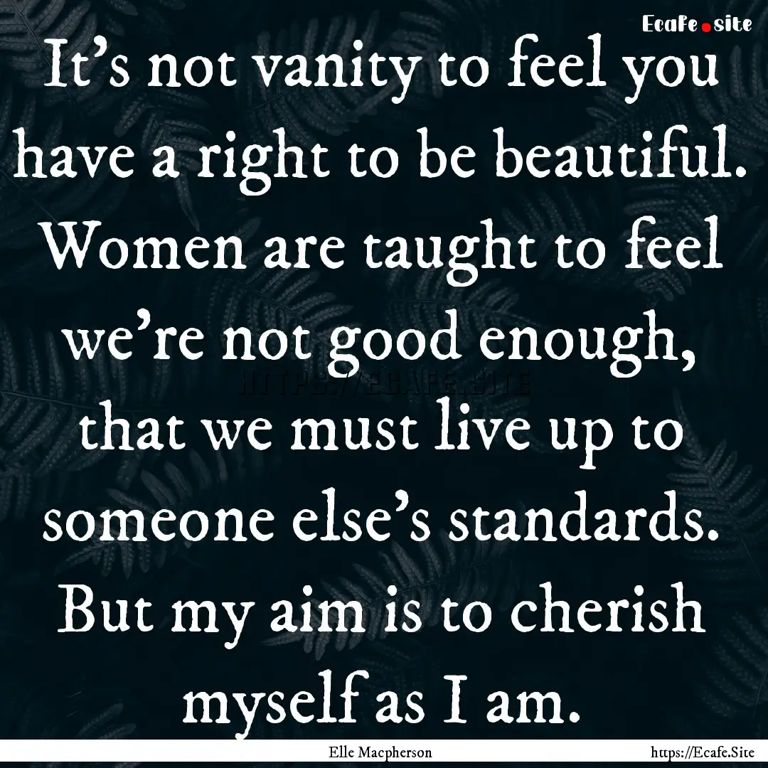 It's not vanity to feel you have a right.... : Quote by Elle Macpherson