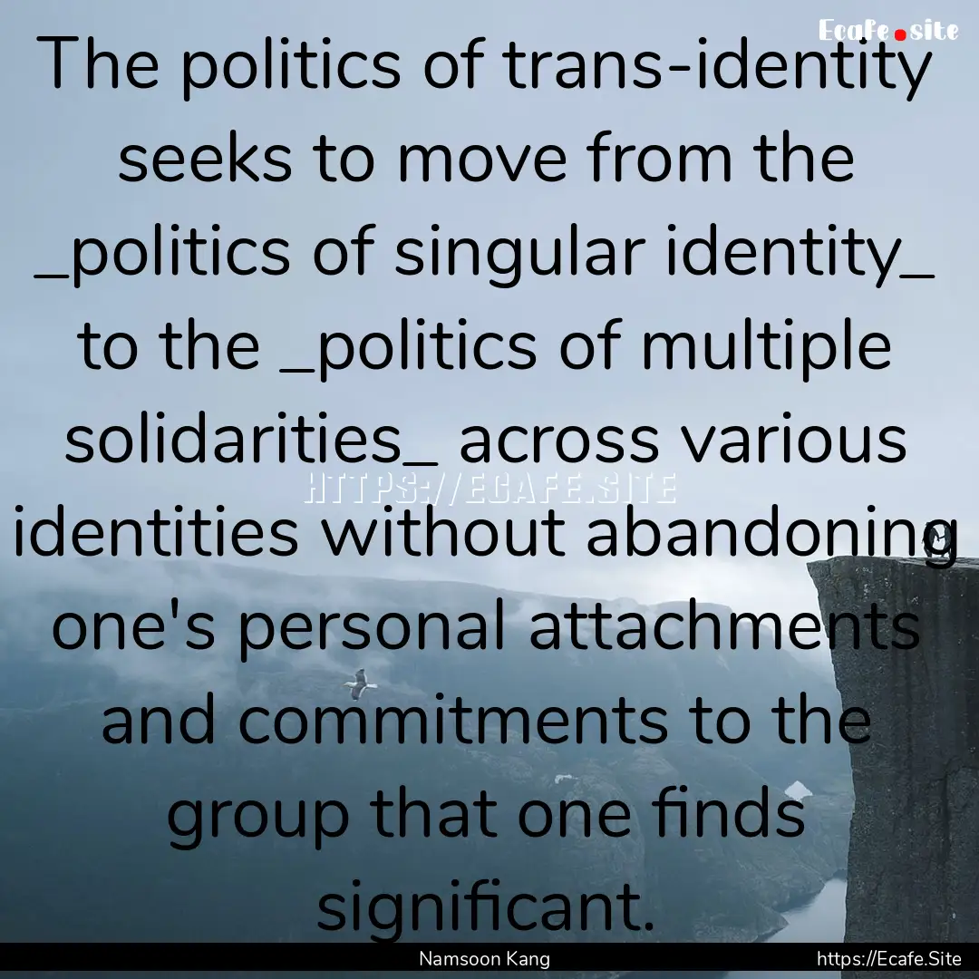 The politics of trans-identity seeks to move.... : Quote by Namsoon Kang