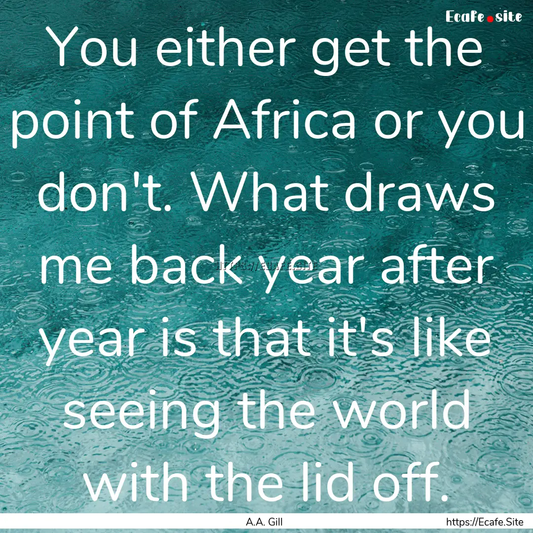 You either get the point of Africa or you.... : Quote by A.A. Gill