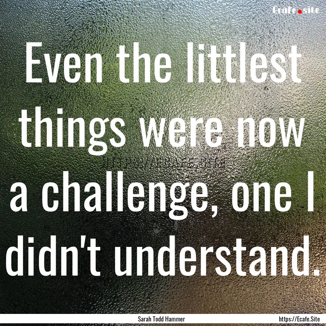 Even the littlest things were now a challenge,.... : Quote by Sarah Todd Hammer