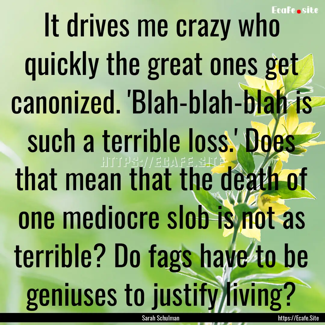 It drives me crazy who quickly the great.... : Quote by Sarah Schulman