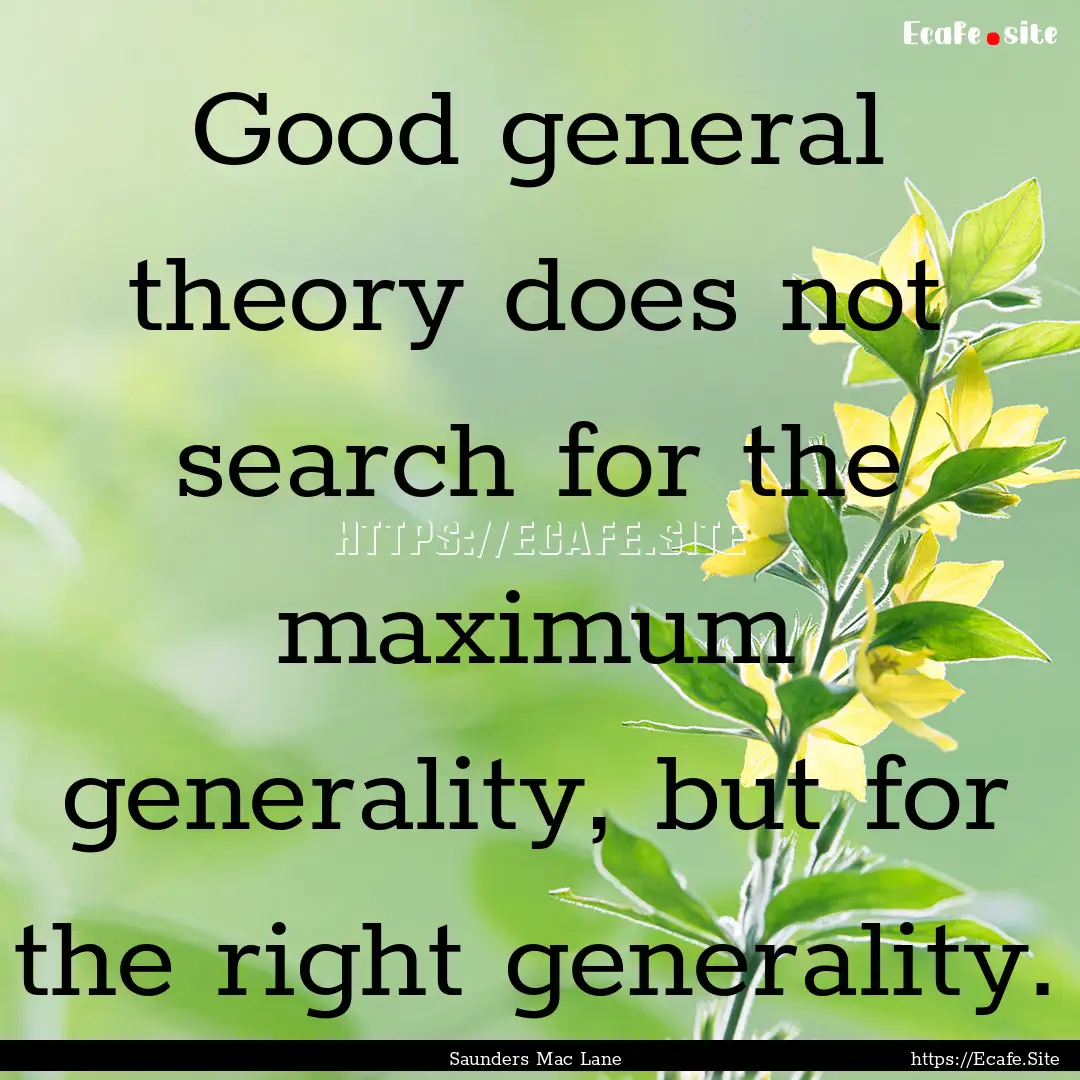 Good general theory does not search for the.... : Quote by Saunders Mac Lane