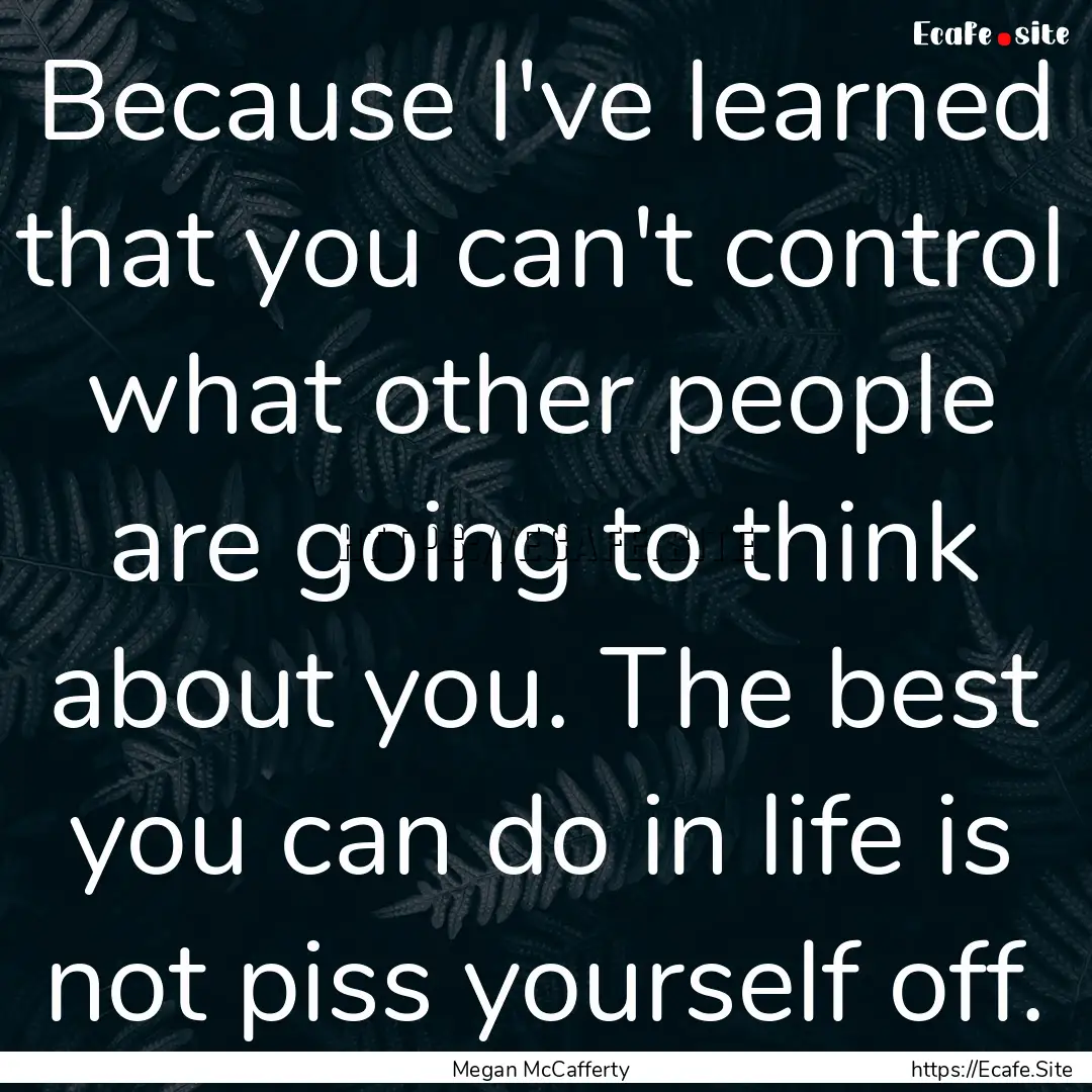 Because I've learned that you can't control.... : Quote by Megan McCafferty