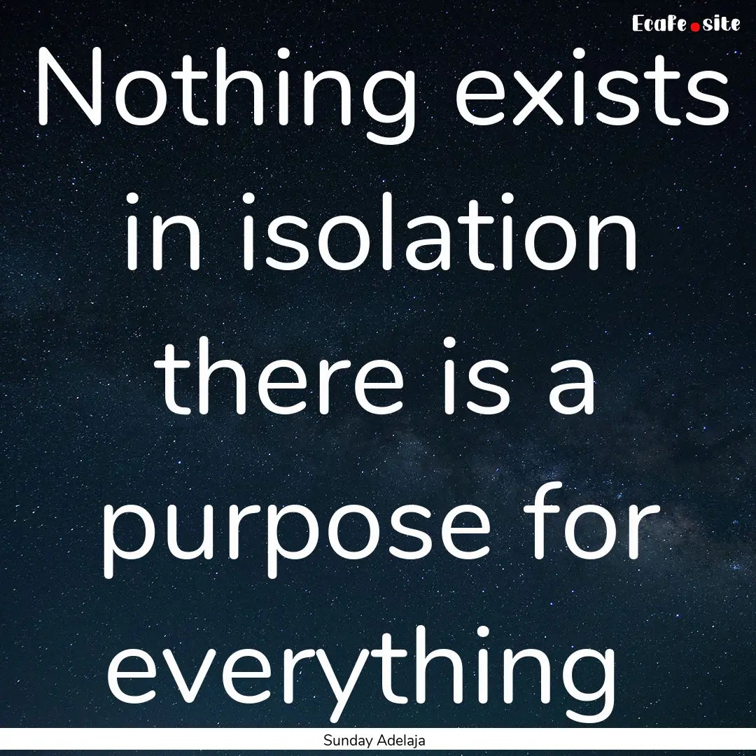 Nothing exists in isolation there is a purpose.... : Quote by Sunday Adelaja