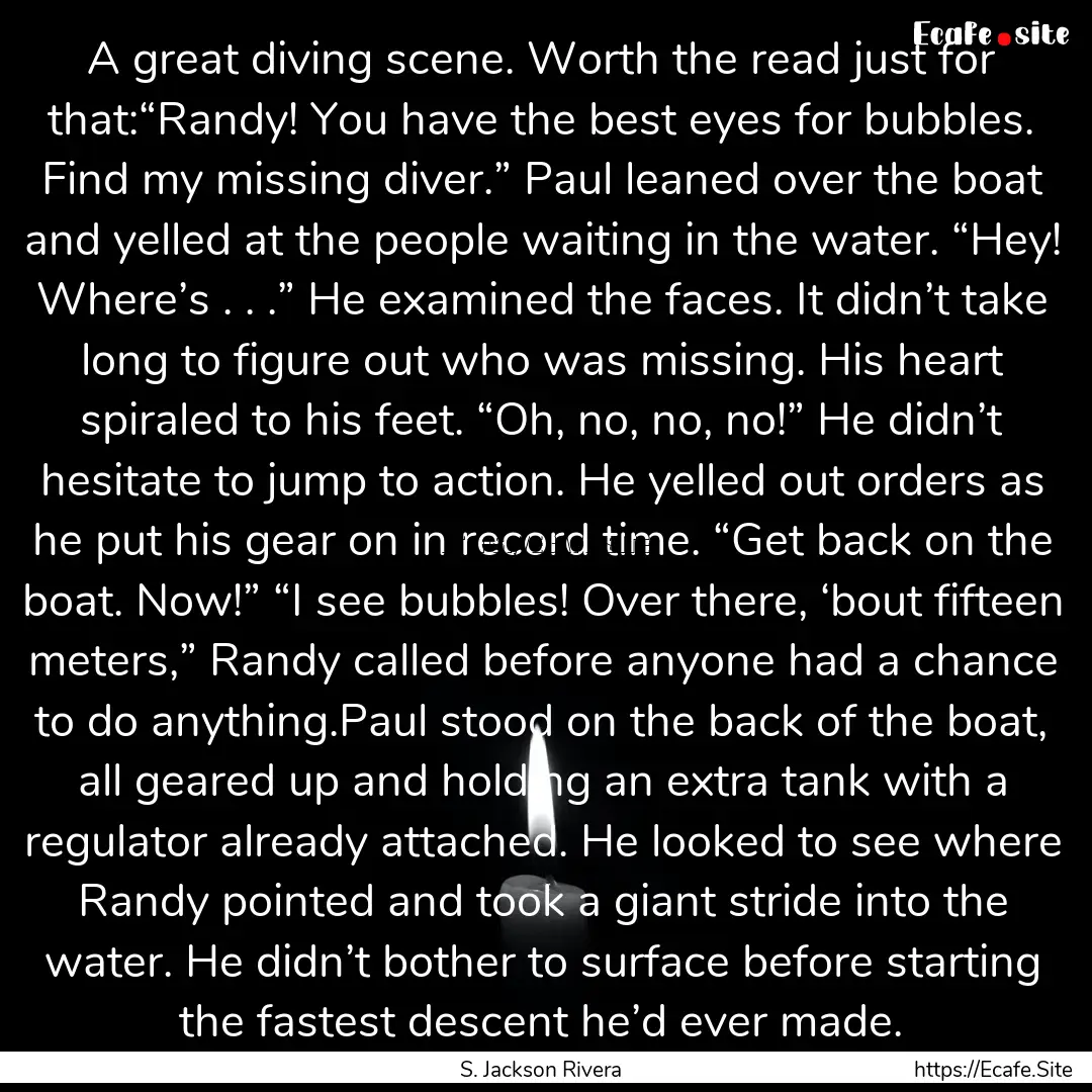 A great diving scene. Worth the read just.... : Quote by S. Jackson Rivera