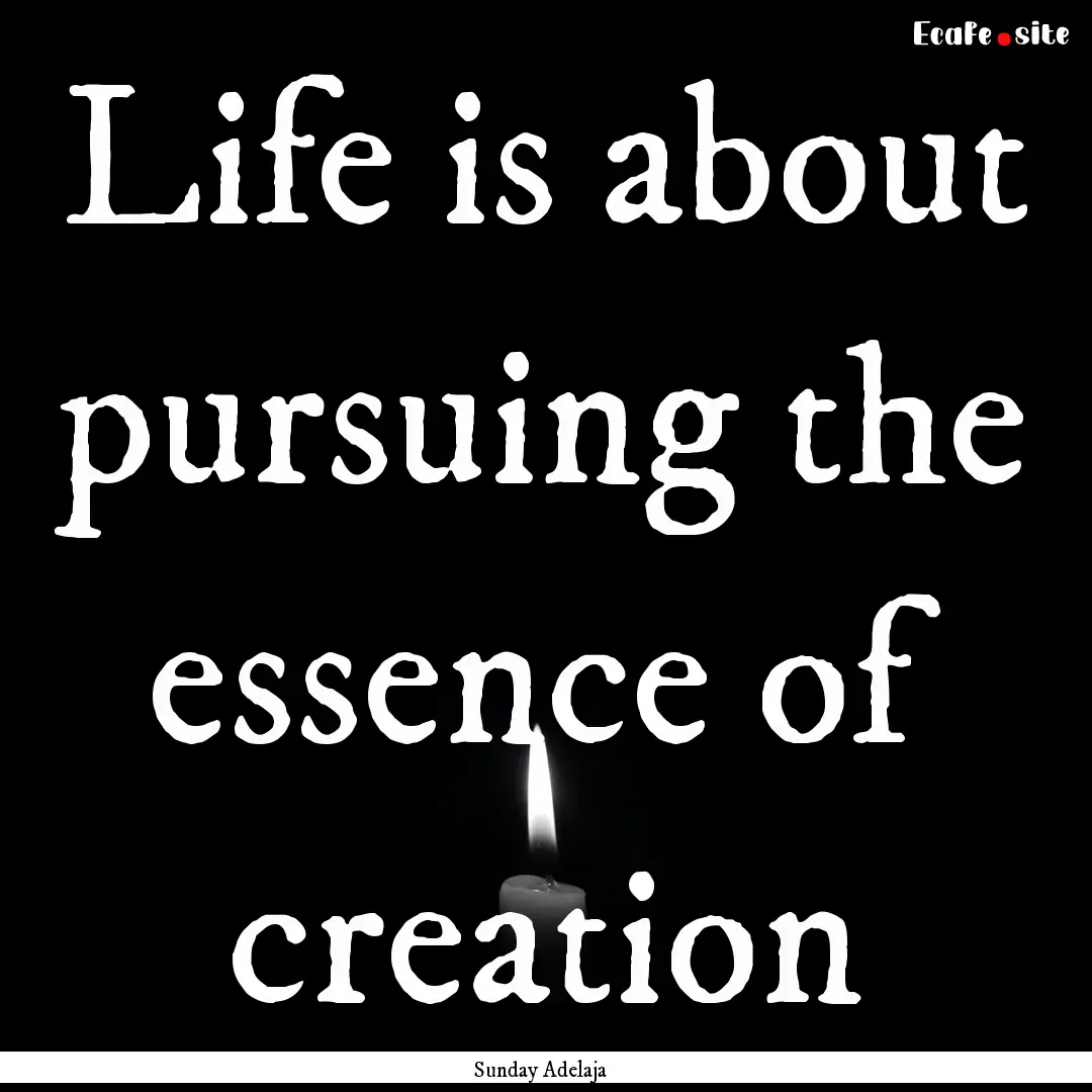 Life is about pursuing the essence of creation.... : Quote by Sunday Adelaja