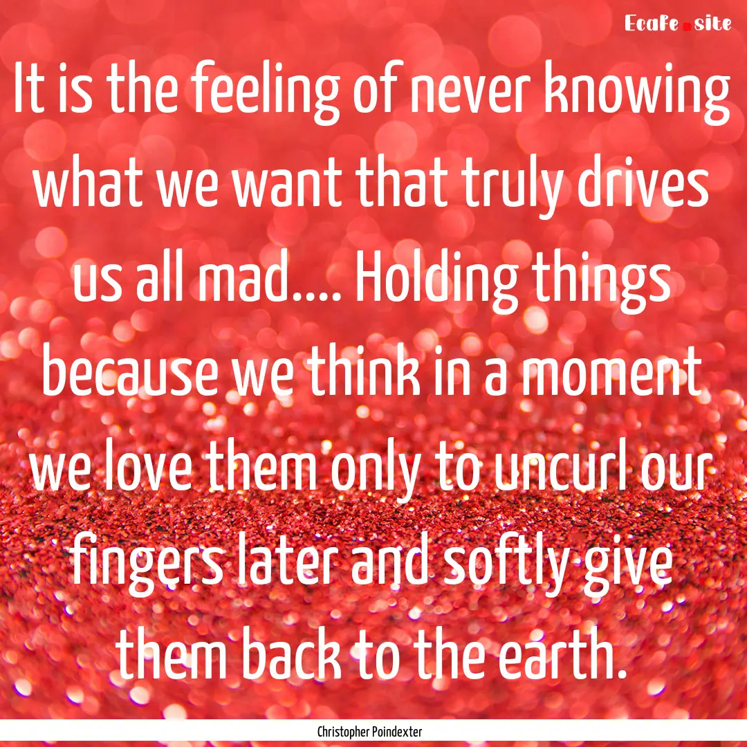 It is the feeling of never knowing what we.... : Quote by Christopher Poindexter