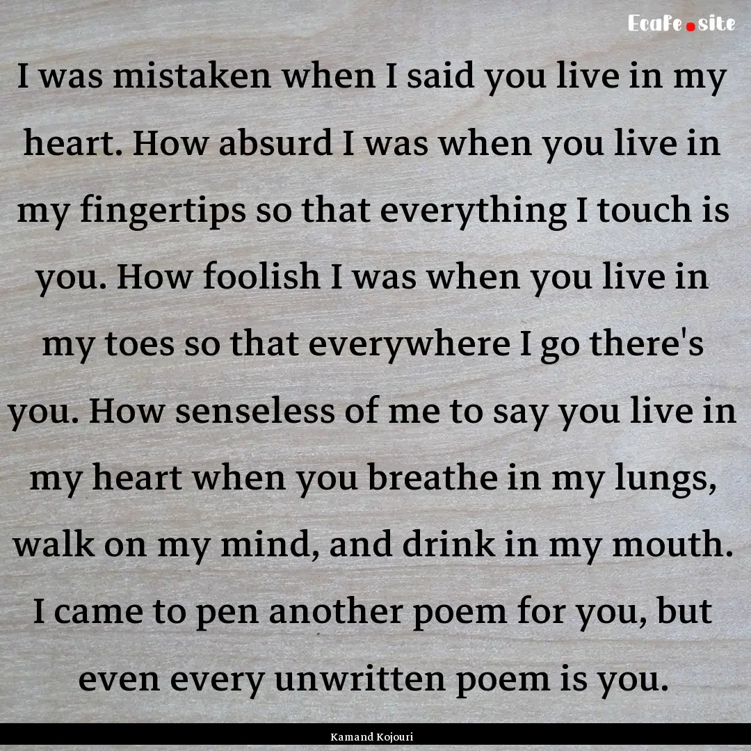 I was mistaken when I said you live in my.... : Quote by Kamand Kojouri