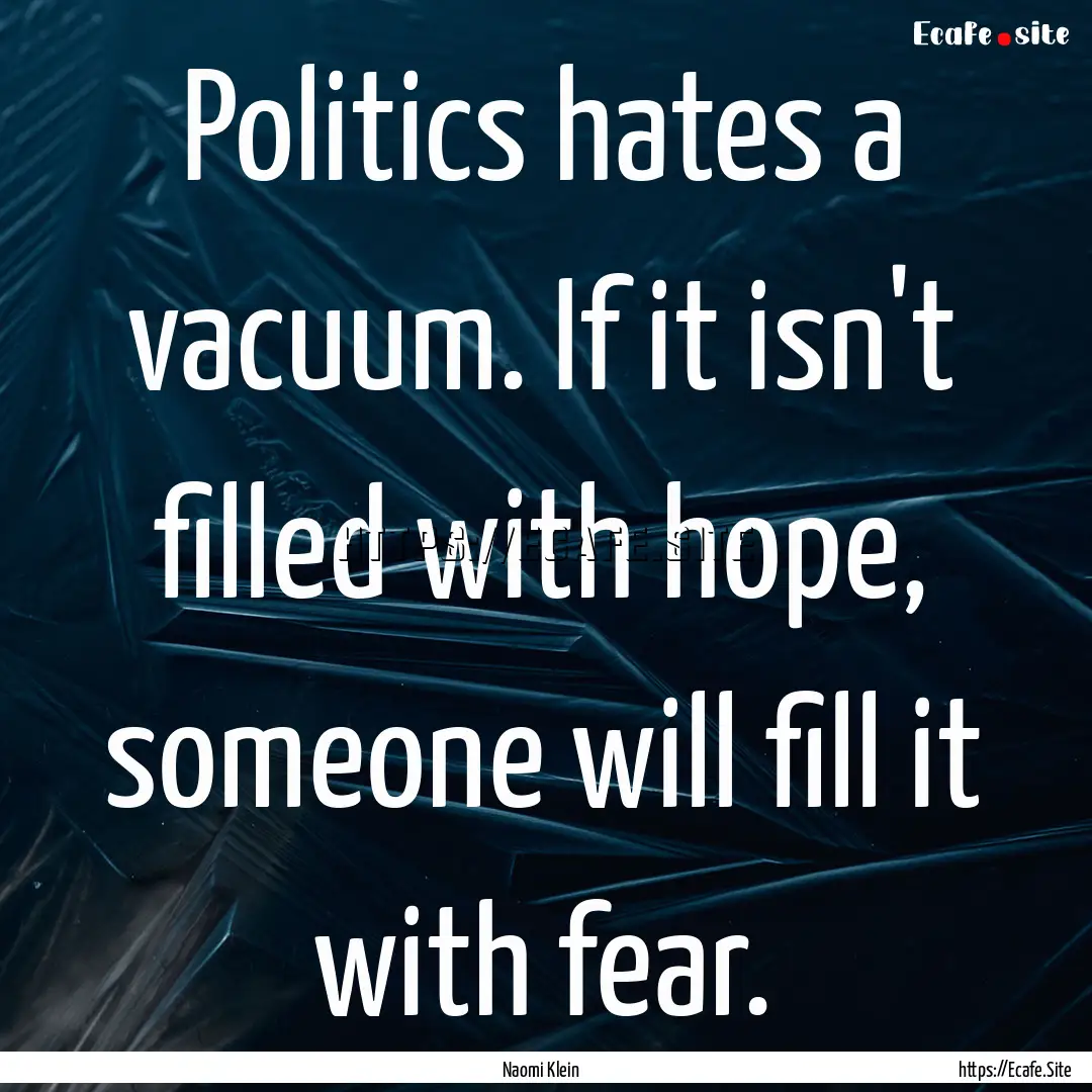 Politics hates a vacuum. If it isn't filled.... : Quote by Naomi Klein