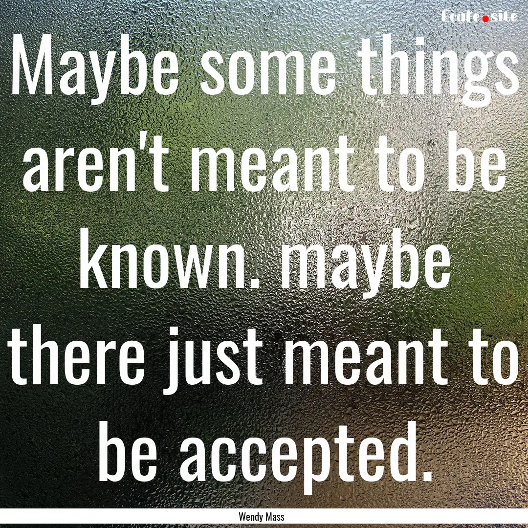 Maybe some things aren't meant to be known..... : Quote by Wendy Mass