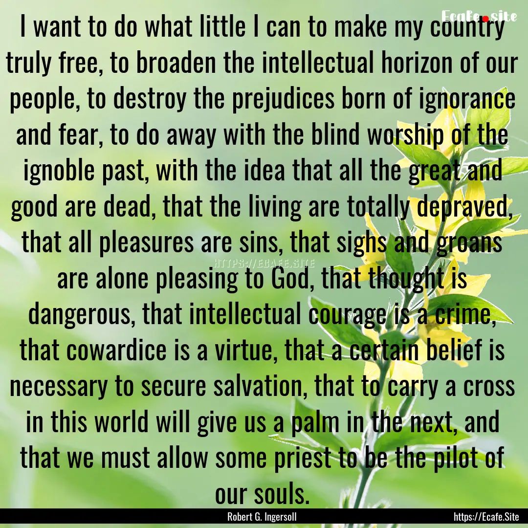 I want to do what little I can to make my.... : Quote by Robert G. Ingersoll