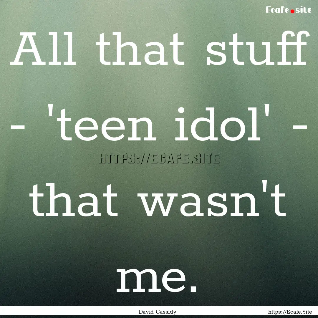 All that stuff - 'teen idol' - that wasn't.... : Quote by David Cassidy