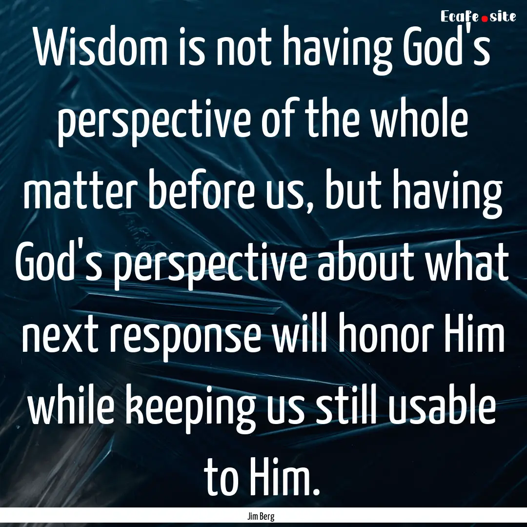 Wisdom is not having God's perspective of.... : Quote by Jim Berg