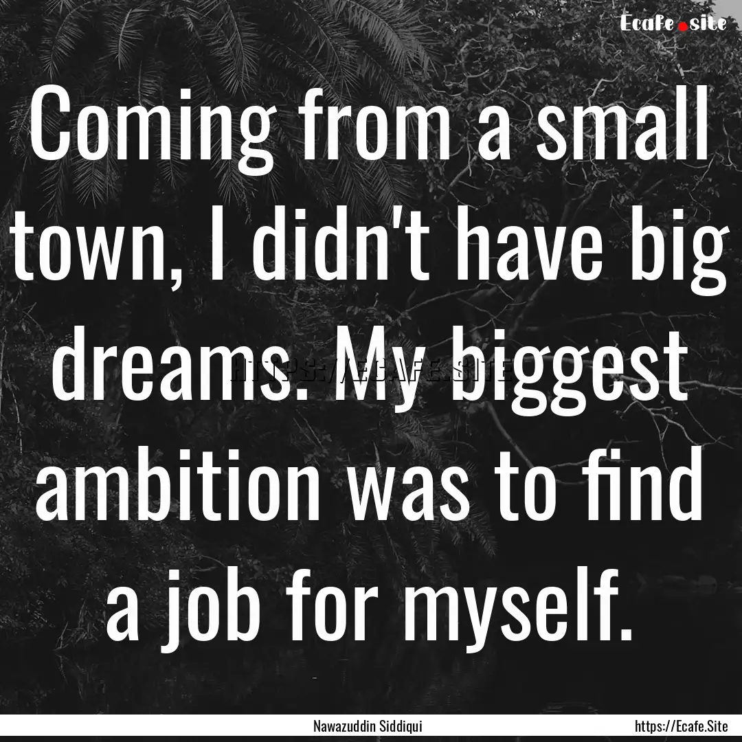 Coming from a small town, I didn't have big.... : Quote by Nawazuddin Siddiqui