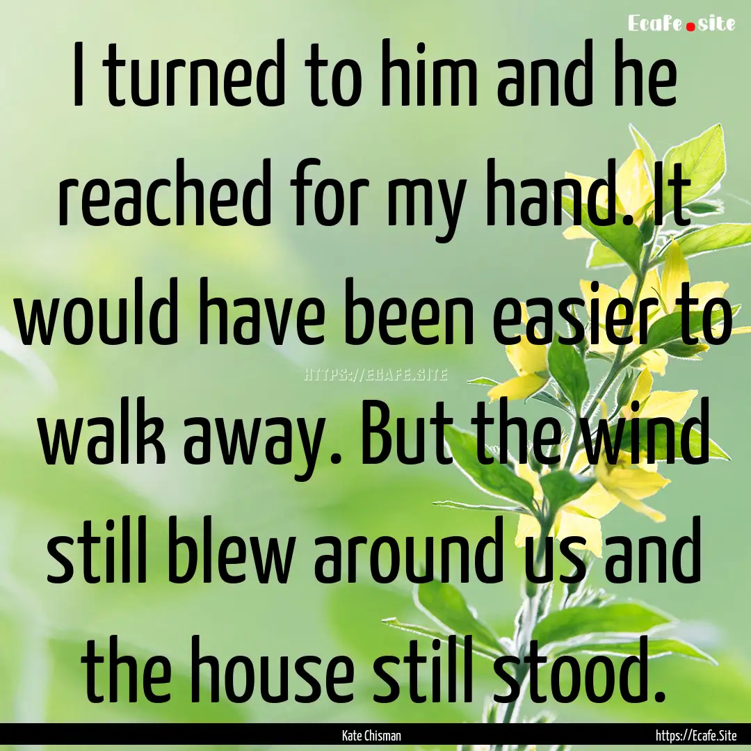 I turned to him and he reached for my hand..... : Quote by Kate Chisman