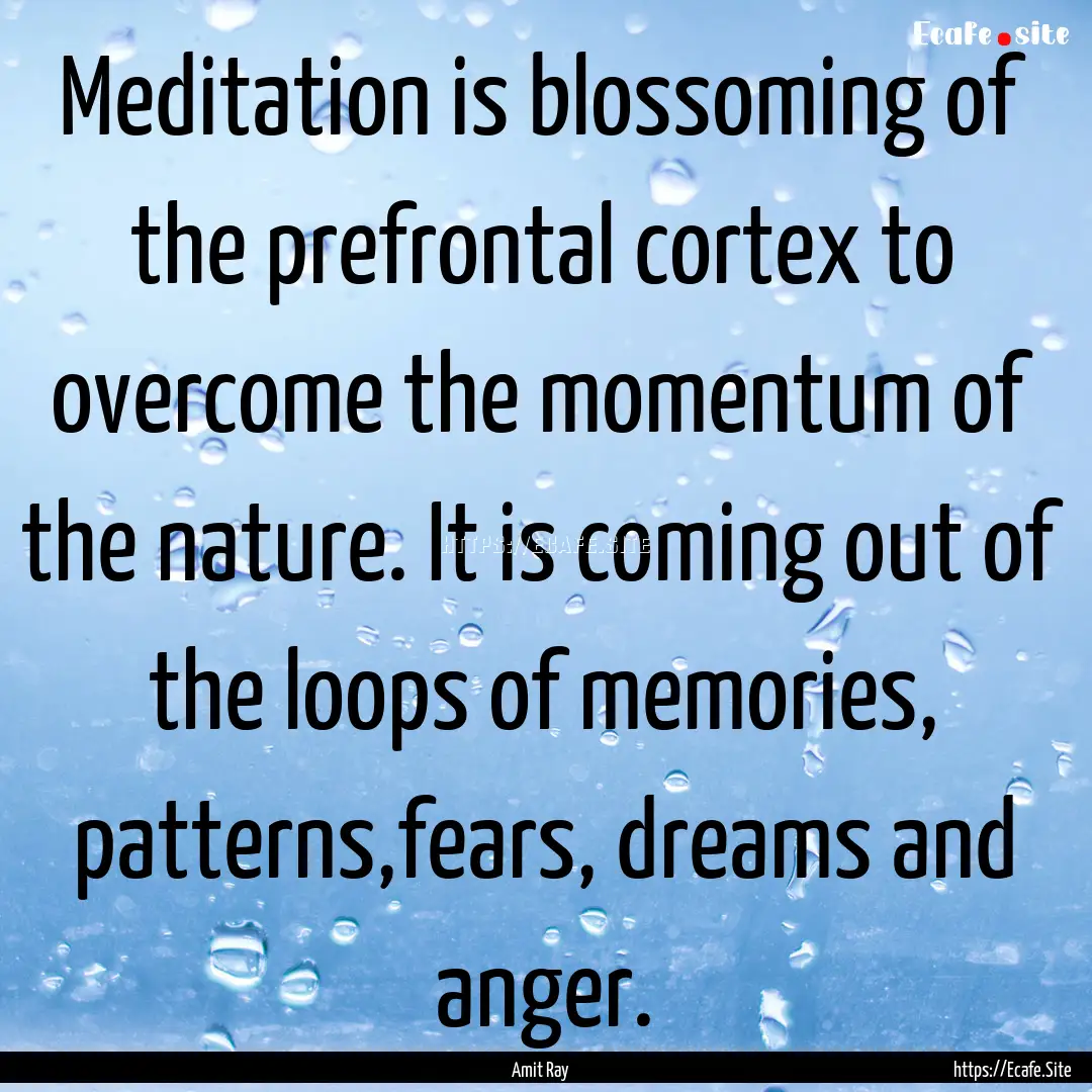 Meditation is blossoming of the prefrontal.... : Quote by Amit Ray