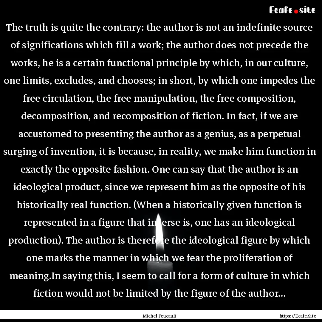 The truth is quite the contrary: the author.... : Quote by Michel Foucault