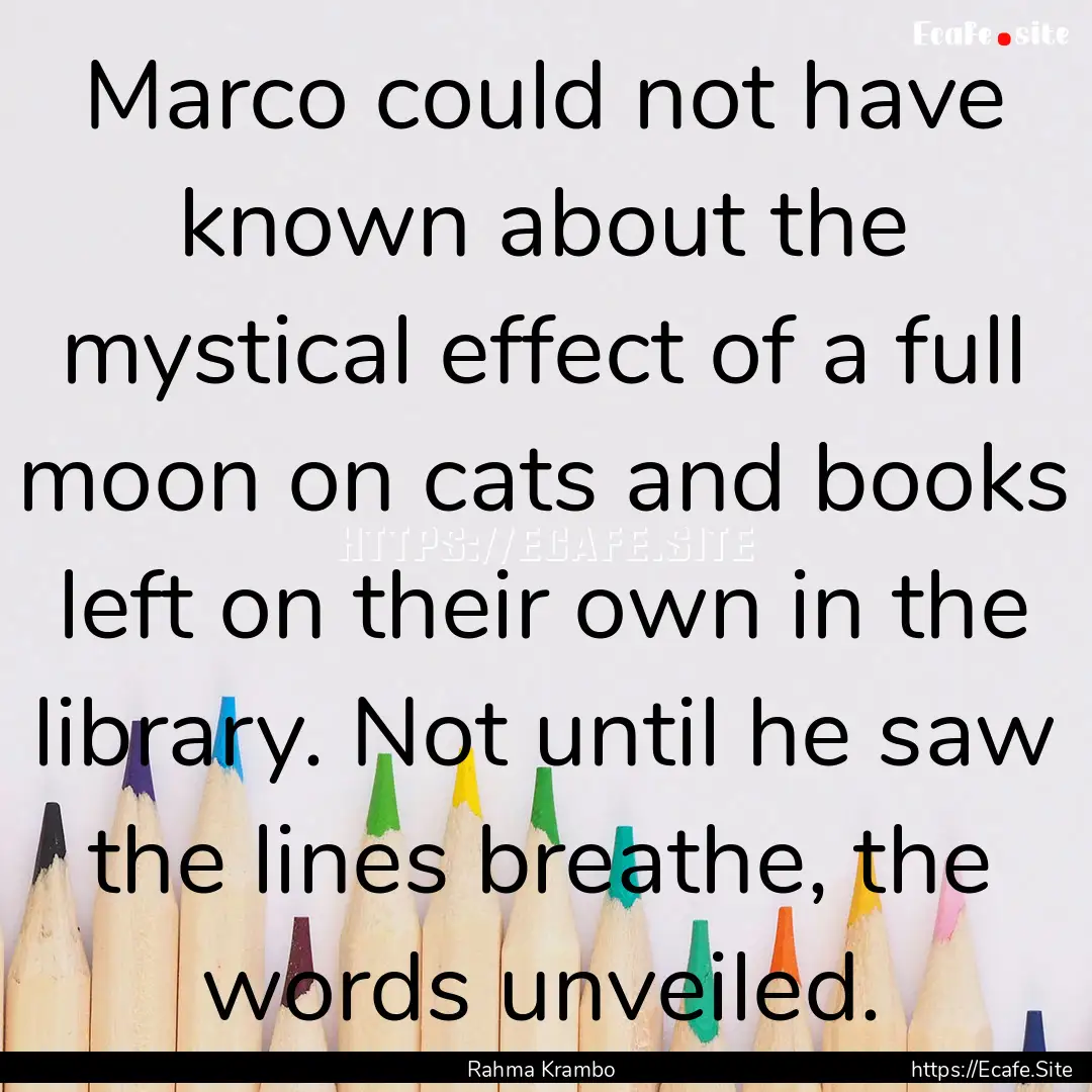 Marco could not have known about the mystical.... : Quote by Rahma Krambo