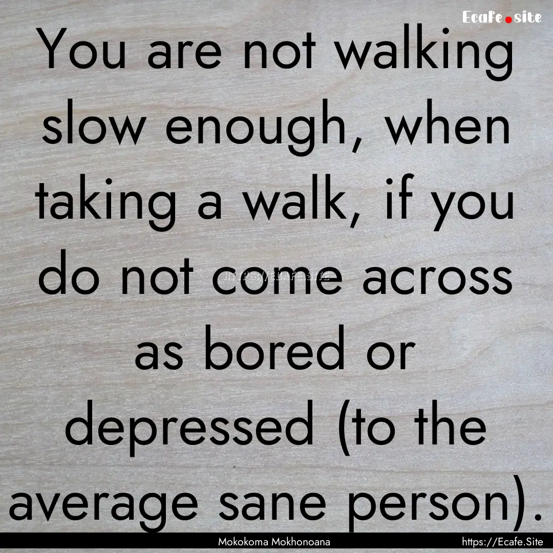 You are not walking slow enough, when taking.... : Quote by Mokokoma Mokhonoana