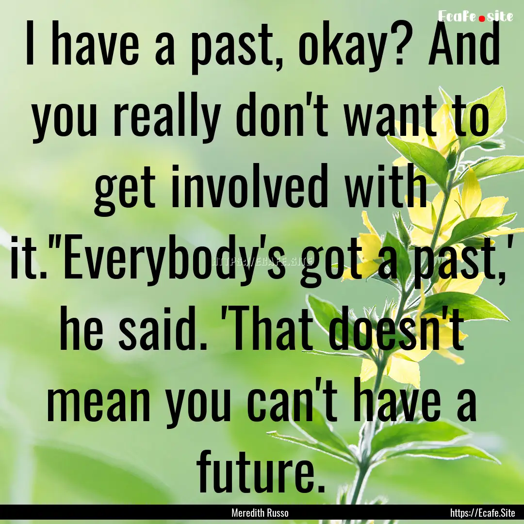 I have a past, okay? And you really don't.... : Quote by Meredith Russo