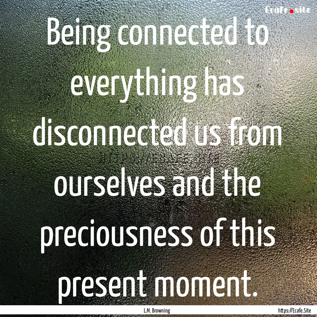 Being connected to everything has disconnected.... : Quote by L.M. Browning