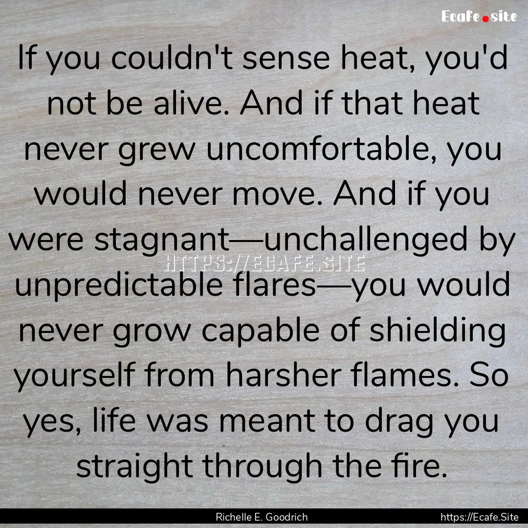 If you couldn't sense heat, you'd not be.... : Quote by Richelle E. Goodrich