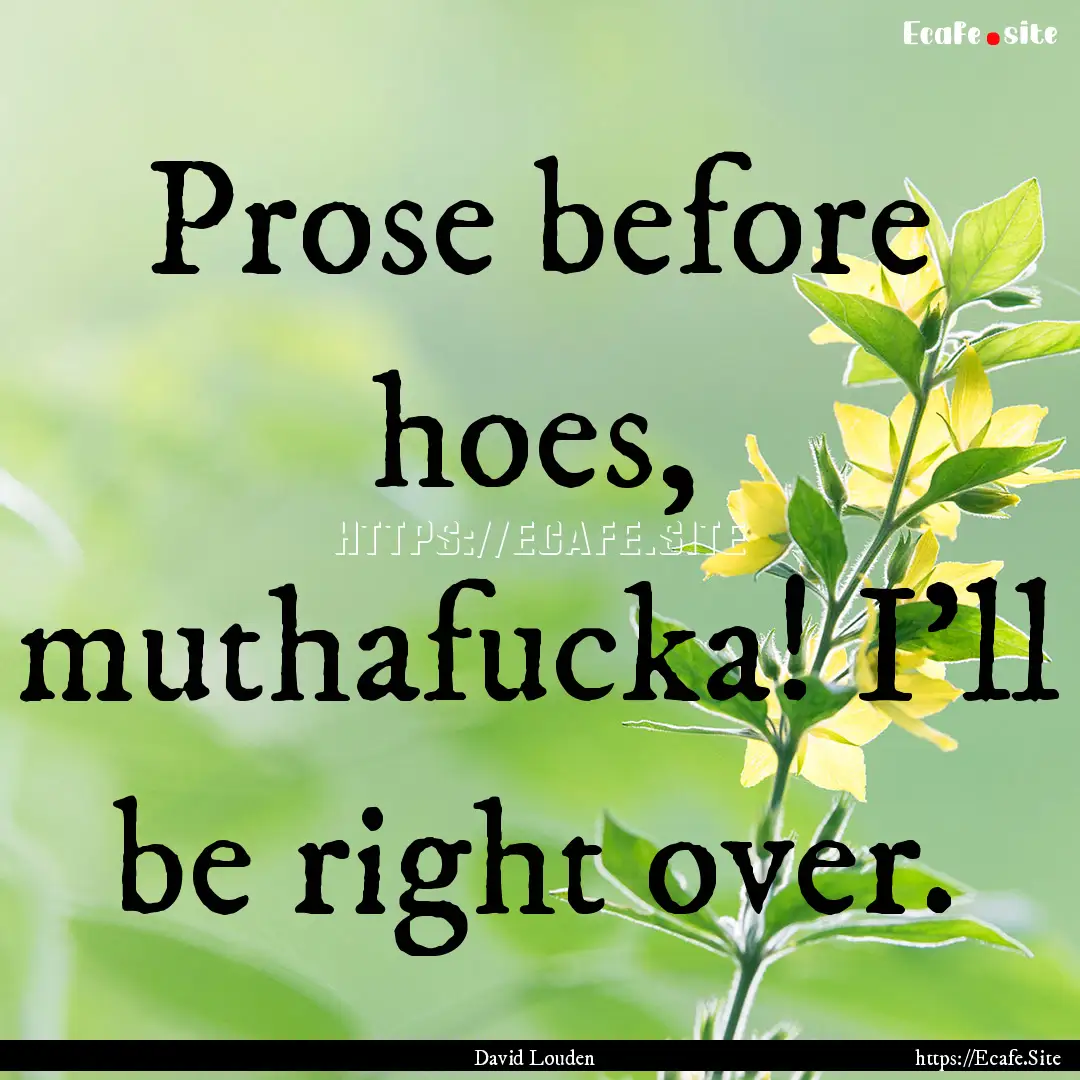 Prose before hoes, muthafucka! I’ll be.... : Quote by David Louden