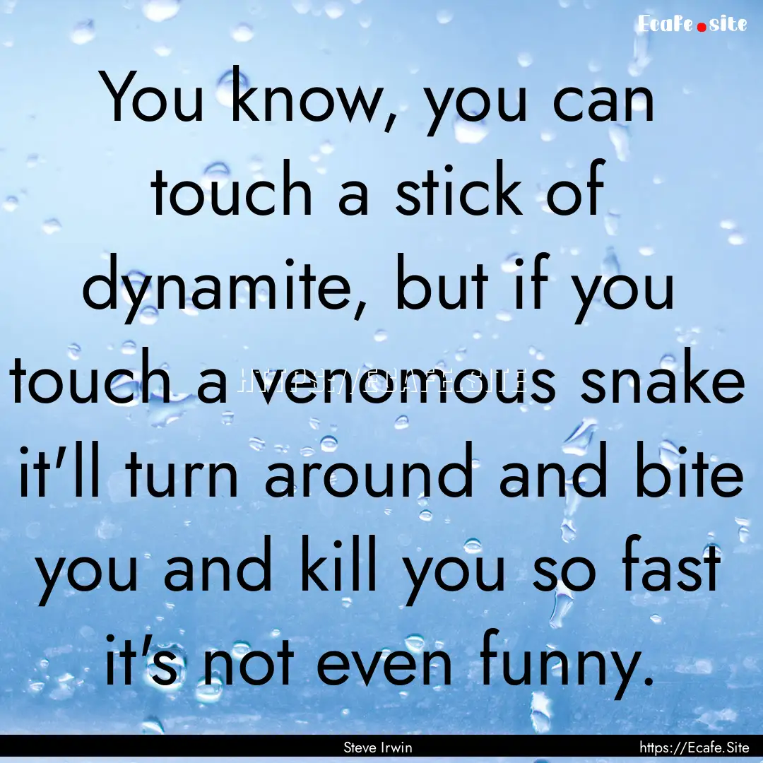 You know, you can touch a stick of dynamite,.... : Quote by Steve Irwin