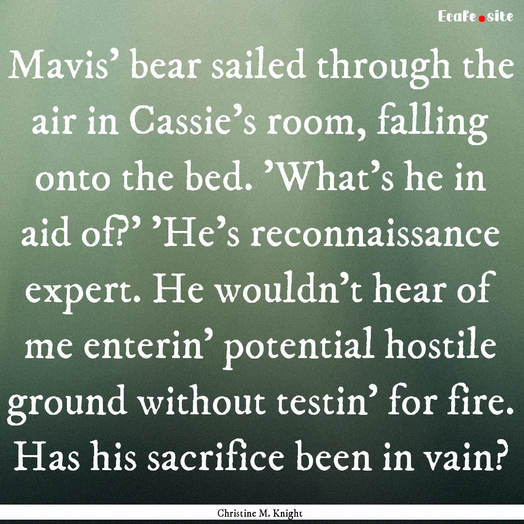 Mavis' bear sailed through the air in Cassie's.... : Quote by Christine M. Knight