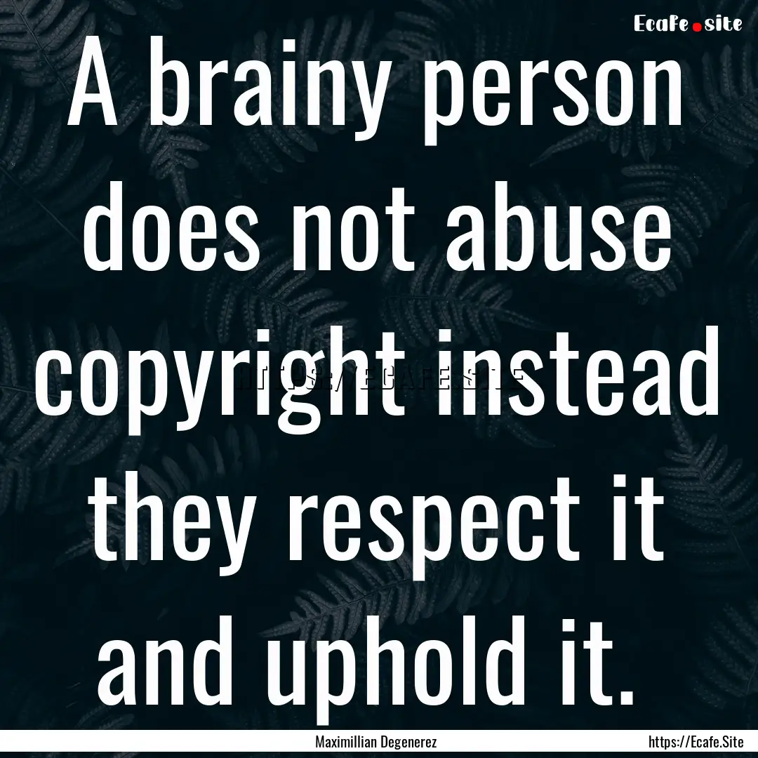 A brainy person does not abuse copyright.... : Quote by Maximillian Degenerez