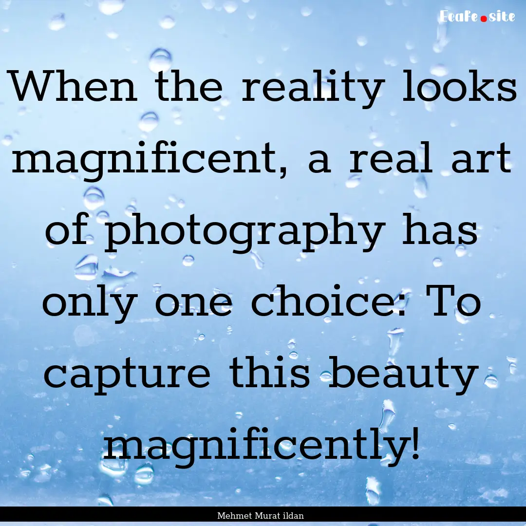 When the reality looks magnificent, a real.... : Quote by Mehmet Murat ildan