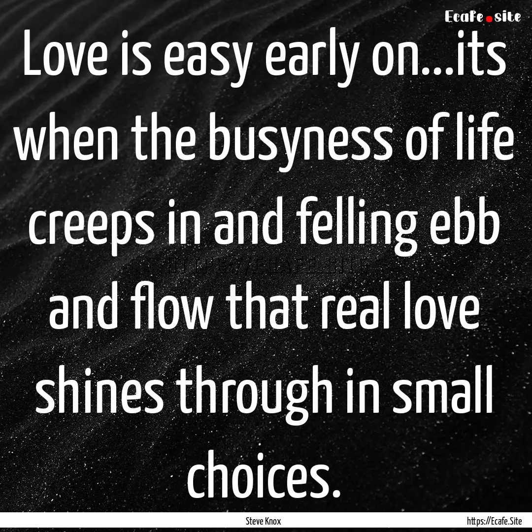 Love is easy early on...its when the busyness.... : Quote by Steve Knox