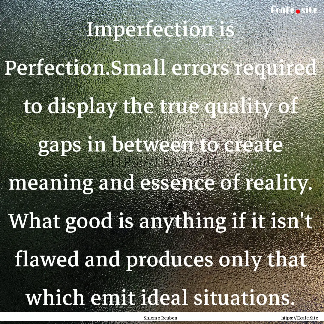 Imperfection is Perfection.Small errors required.... : Quote by Shlomo Reuben