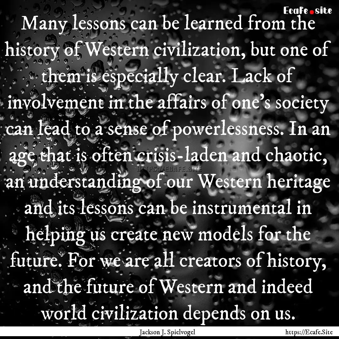 Many lessons can be learned from the history.... : Quote by Jackson J. Spielvogel