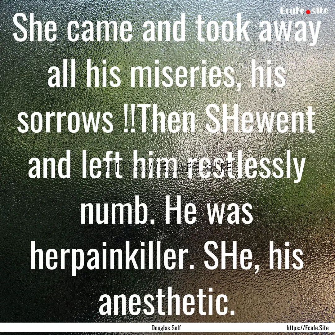 She came and took away all his miseries,.... : Quote by Douglas Self