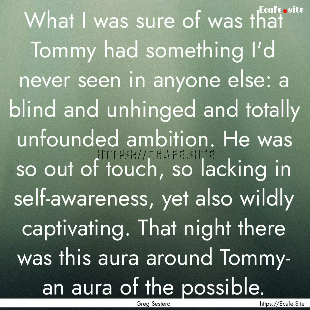 What I was sure of was that Tommy had something.... : Quote by Greg Sestero