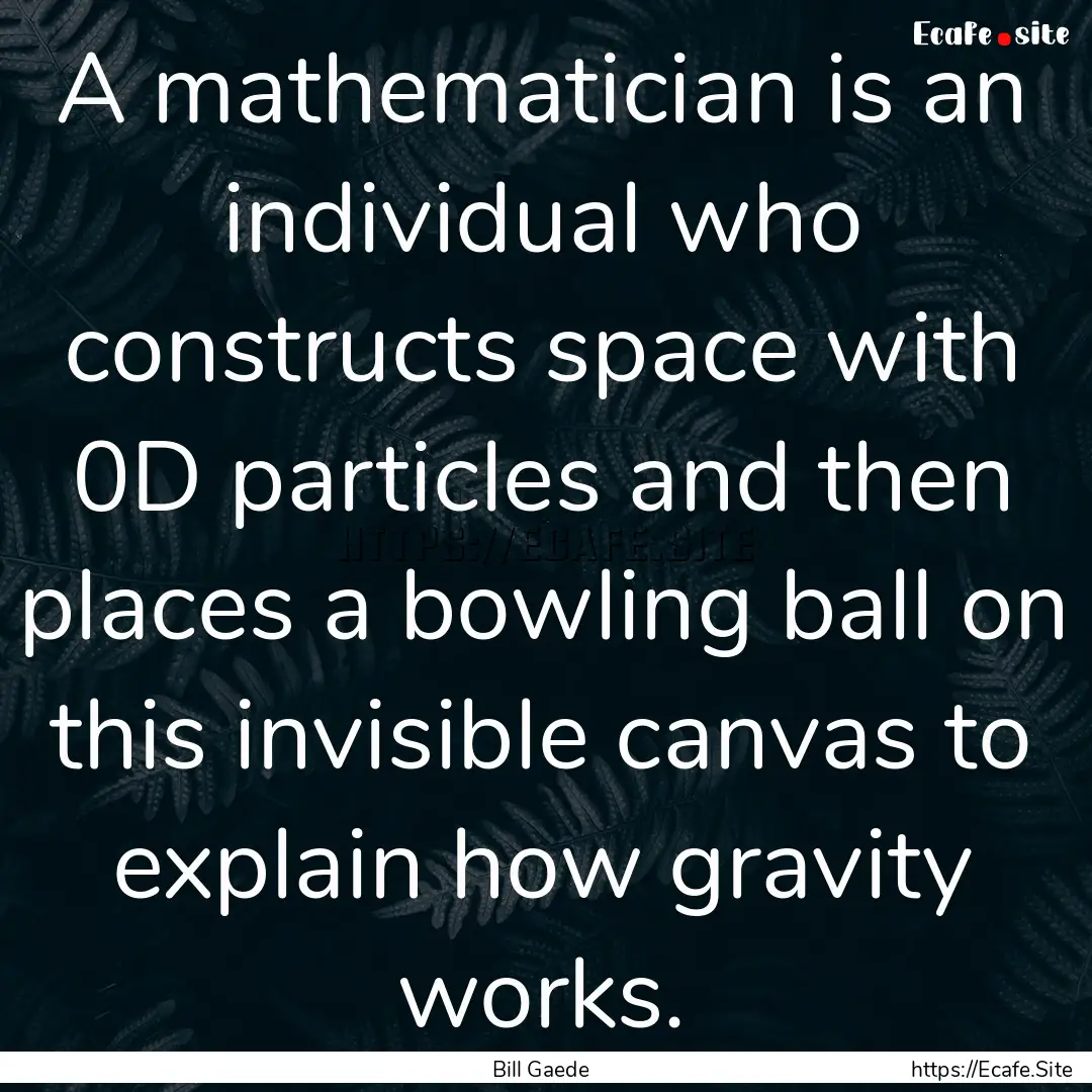 A mathematician is an individual who constructs.... : Quote by Bill Gaede