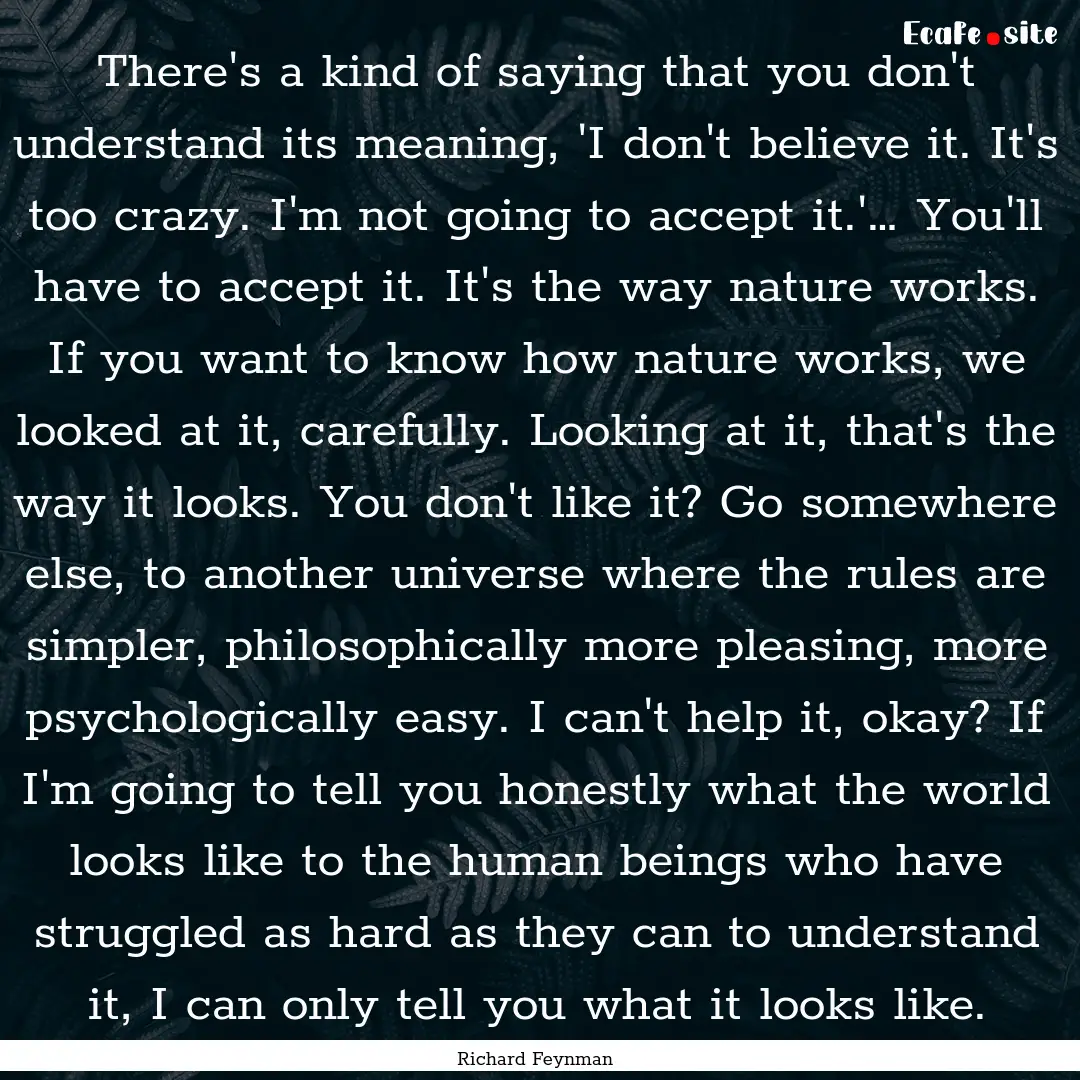 There's a kind of saying that you don't understand.... : Quote by Richard Feynman