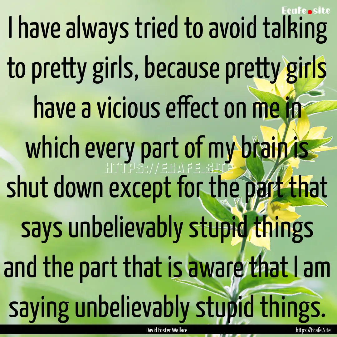 I have always tried to avoid talking to pretty.... : Quote by David Foster Wallace