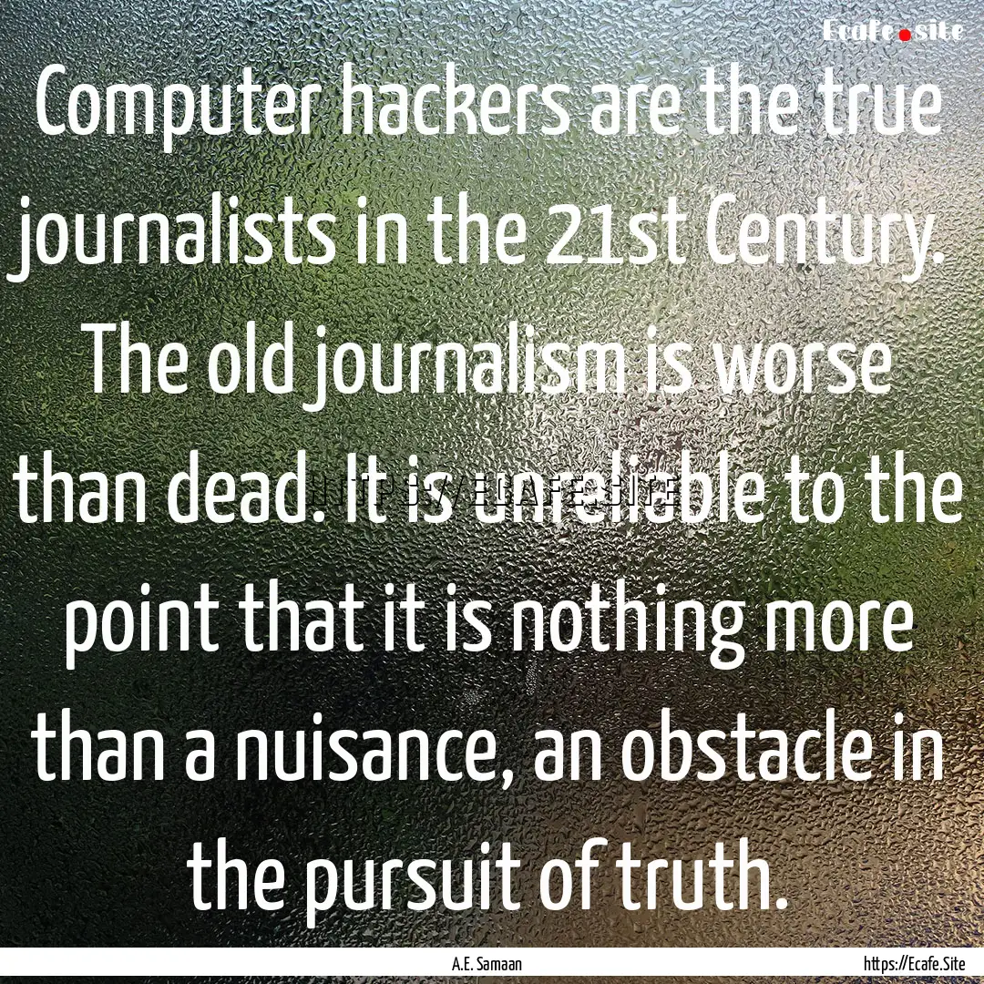 Computer hackers are the true journalists.... : Quote by A.E. Samaan