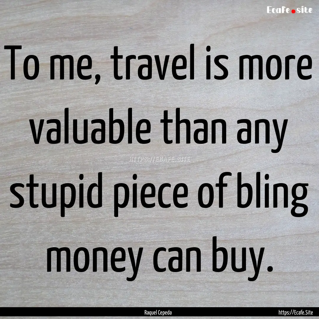 To me, travel is more valuable than any stupid.... : Quote by Raquel Cepeda