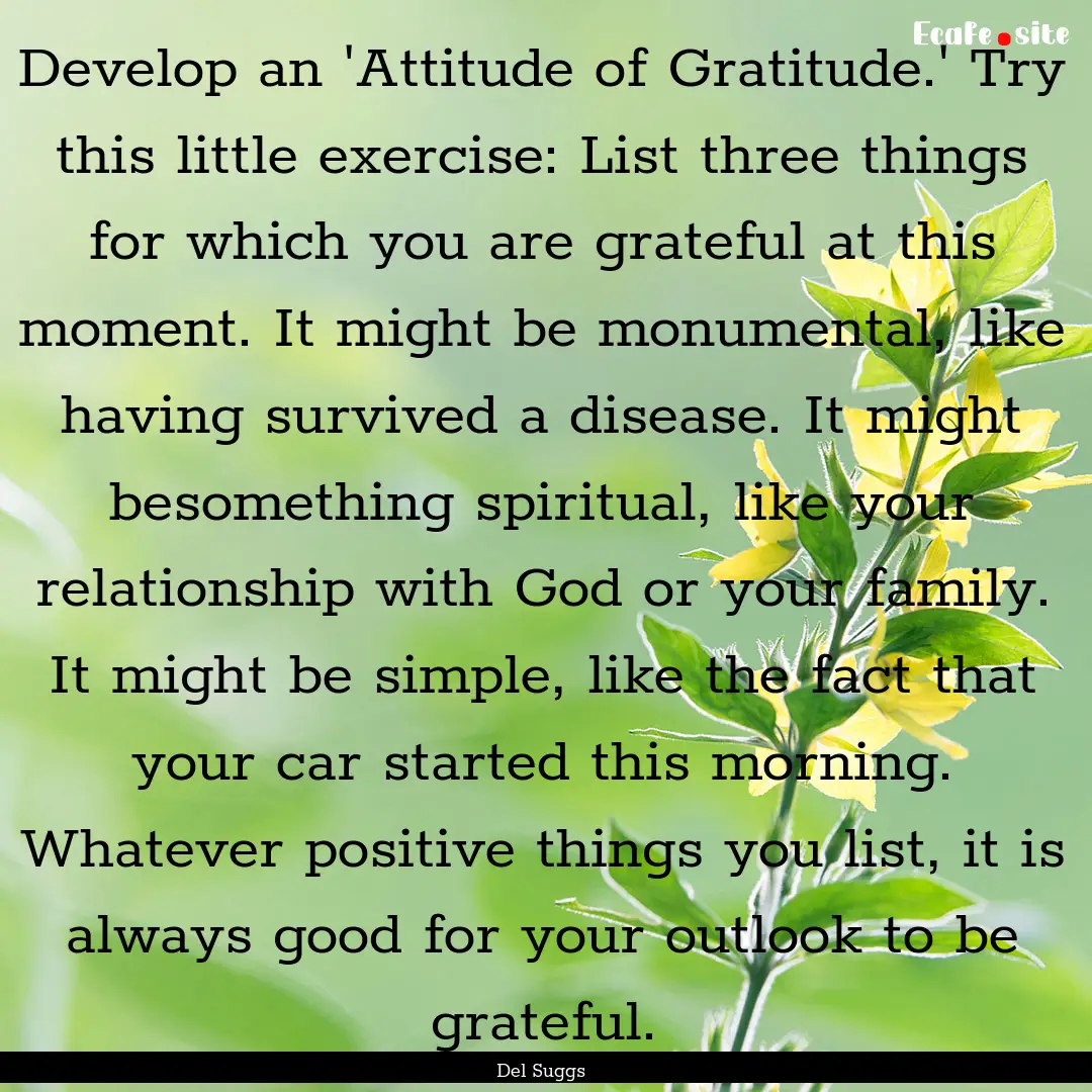 Develop an 'Attitude of Gratitude.' Try this.... : Quote by Del Suggs