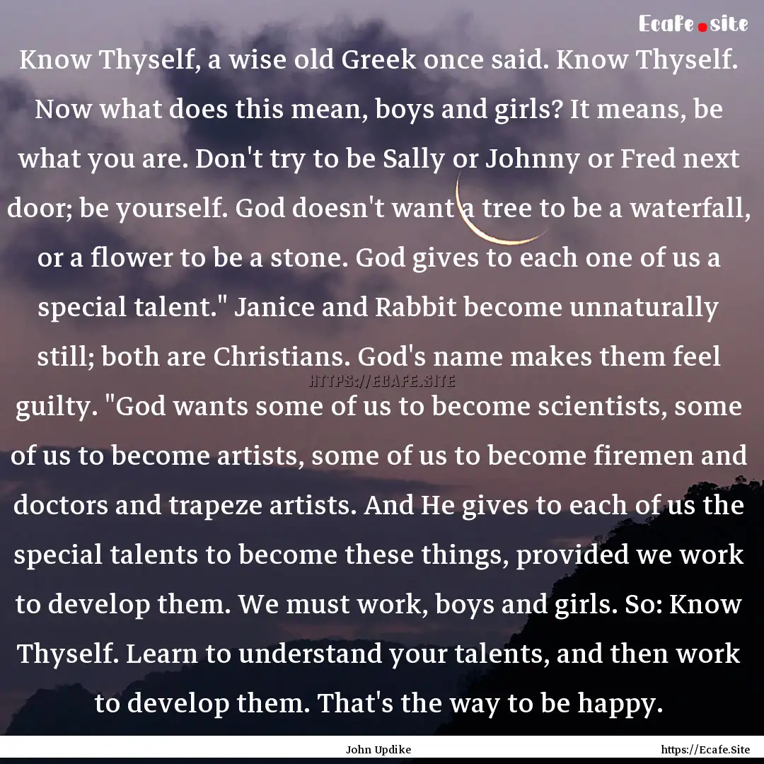 Know Thyself, a wise old Greek once said..... : Quote by John Updike