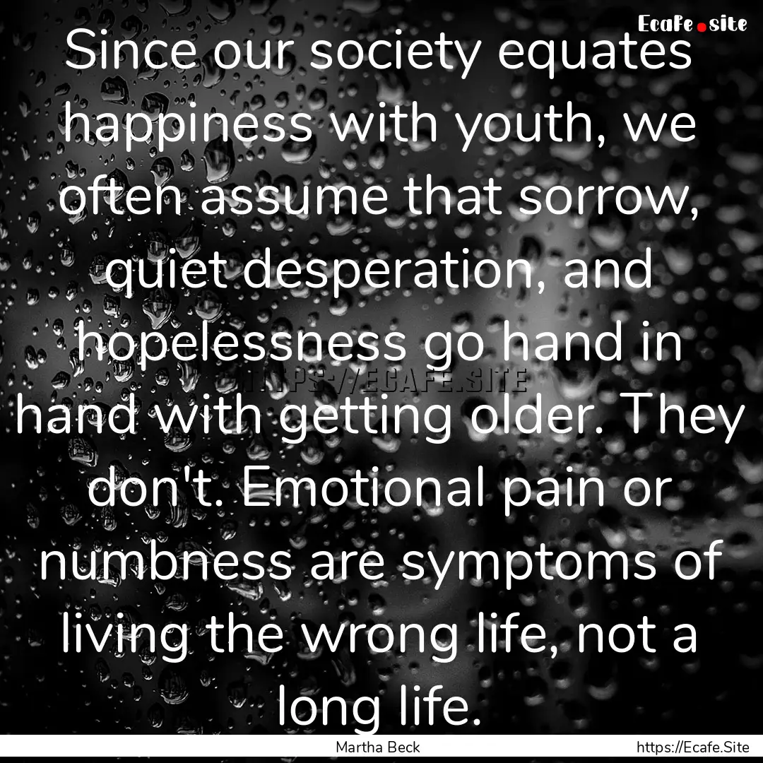 Since our society equates happiness with.... : Quote by Martha Beck