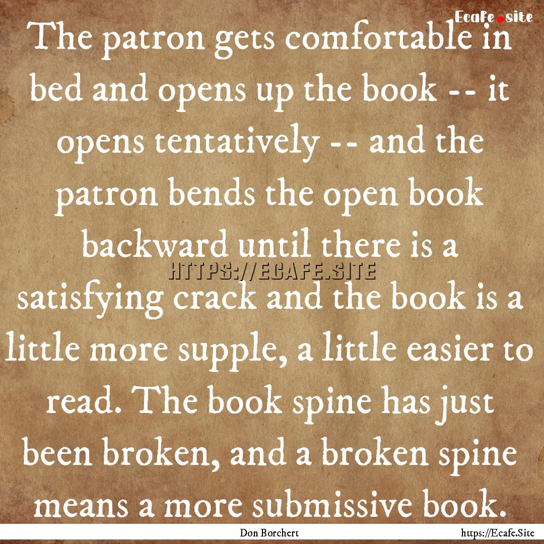 The patron gets comfortable in bed and opens.... : Quote by Don Borchert